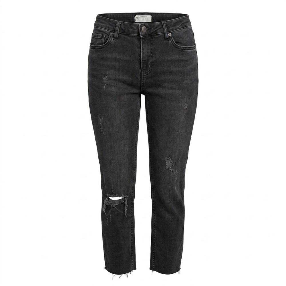 Free People Dark Wash Distressed Raw Hem Stretch Denim Jeans Women Size 26